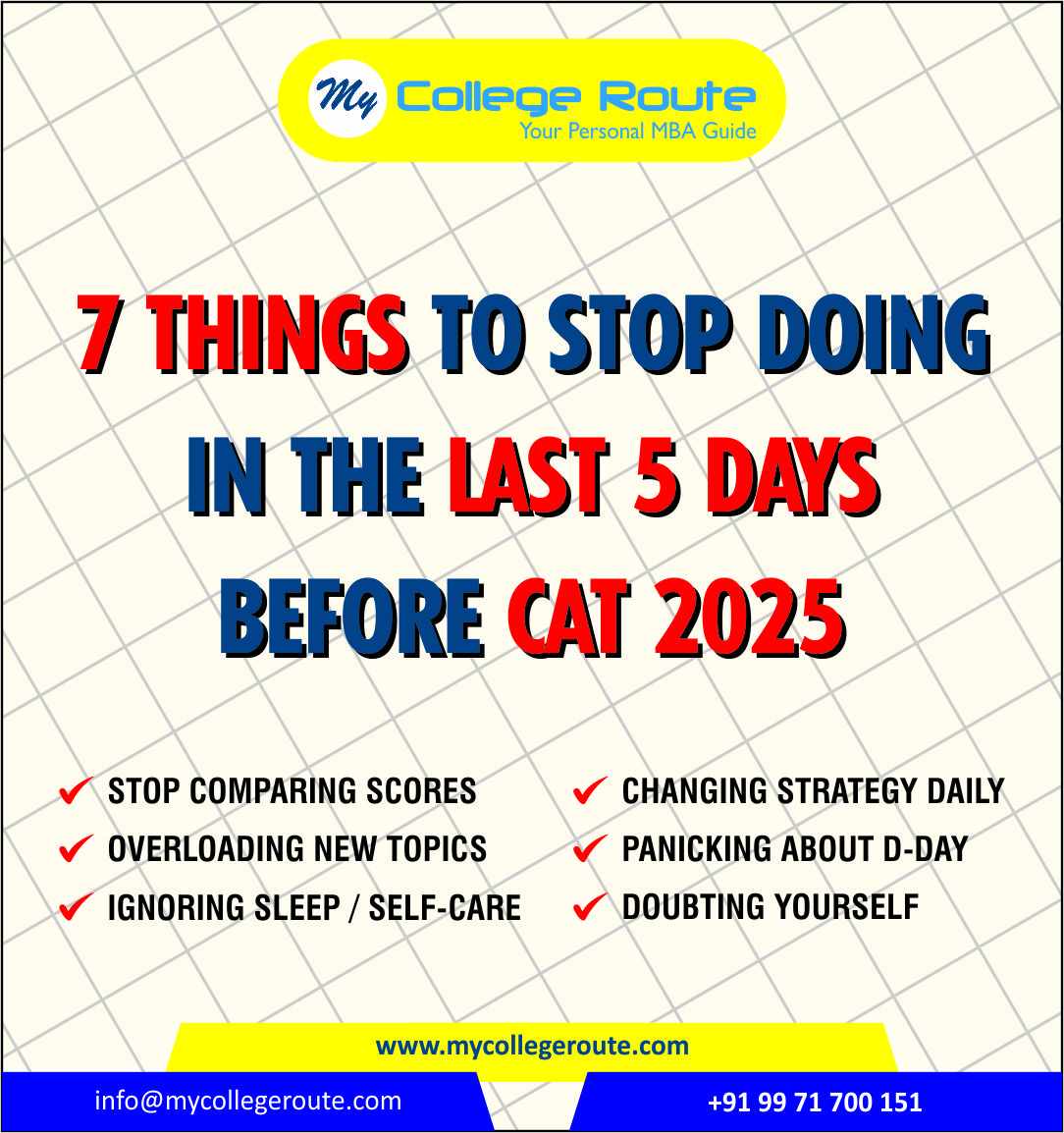 Checklist of 7 Things to Stop Doing in the Last 5 Days Before CAT 2025 – MyCollegeRoute Expert Tips