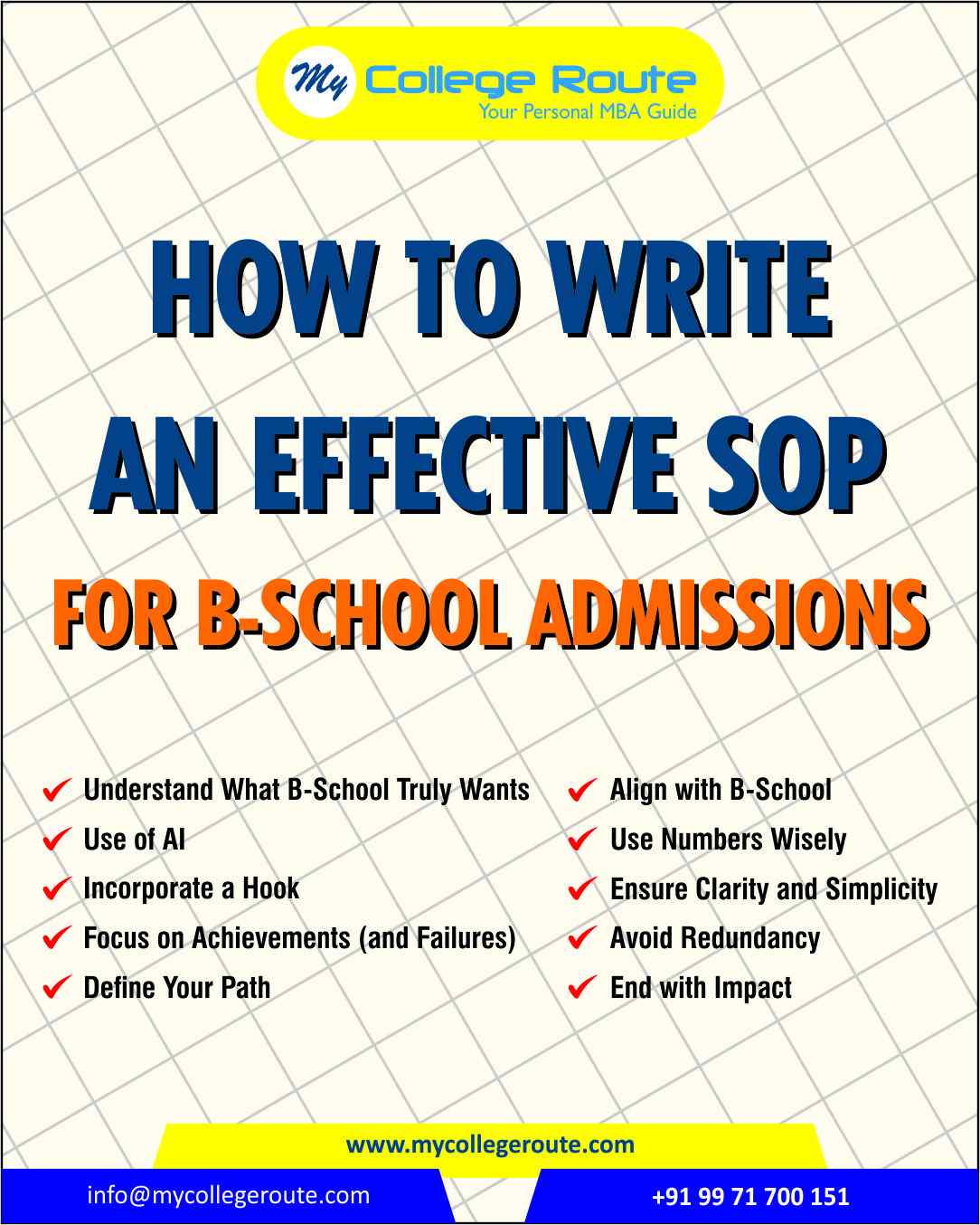 Guide on how to write an effective SOP for B-School admissions with expert tips by MyCollegeRoute