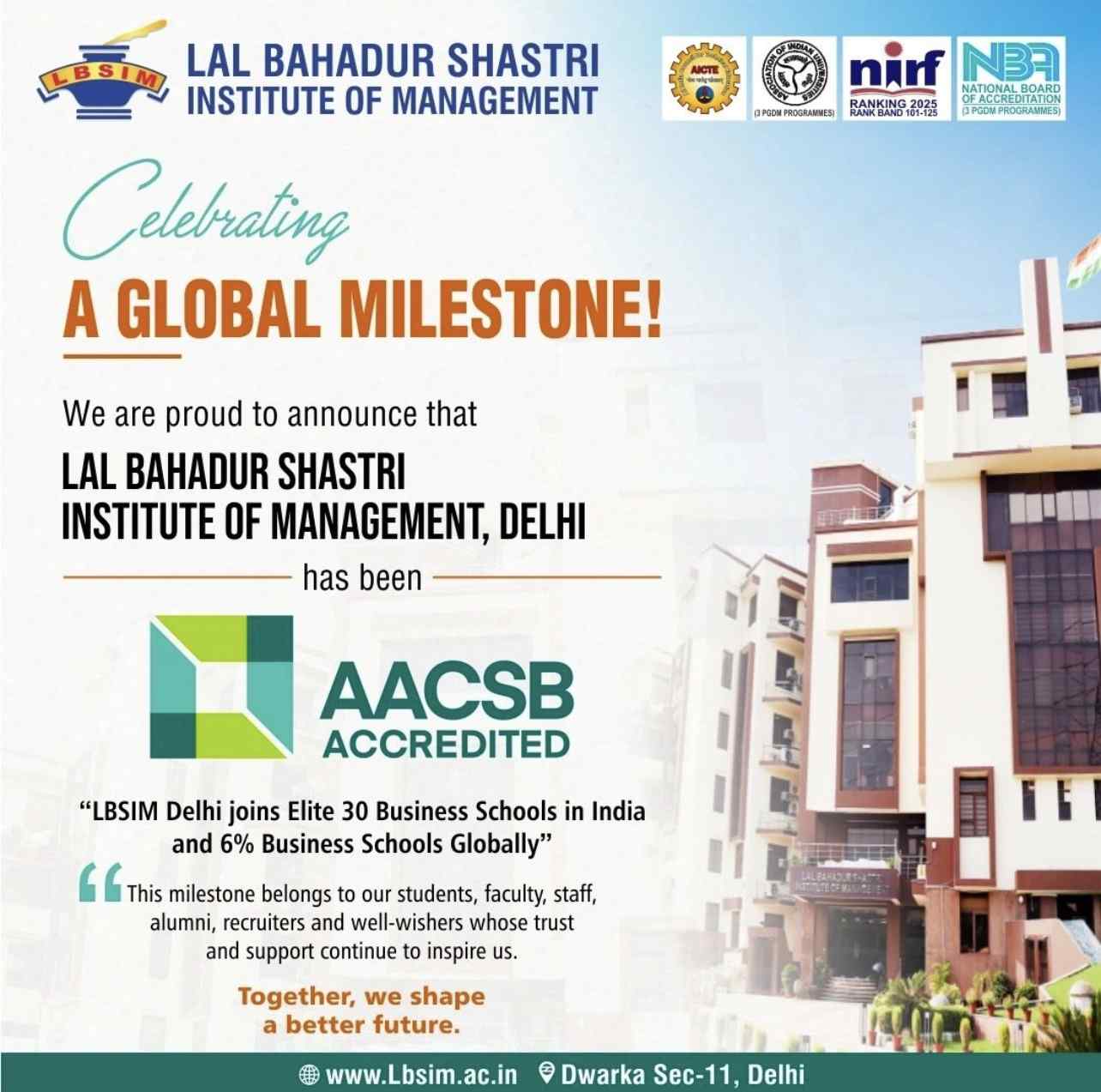LBSIM New Delhi earns AACSB accreditation and joins elite global business schools